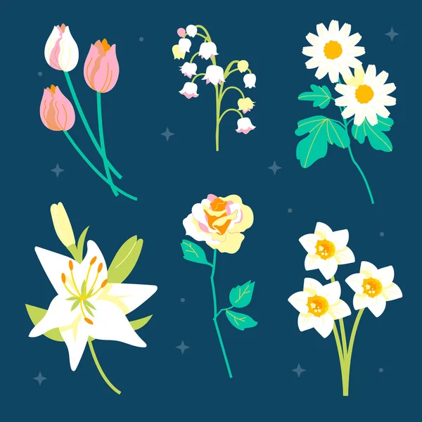 Collection Fleurs Dessinées Main Illustration Vectorielle — Image vectorielle
