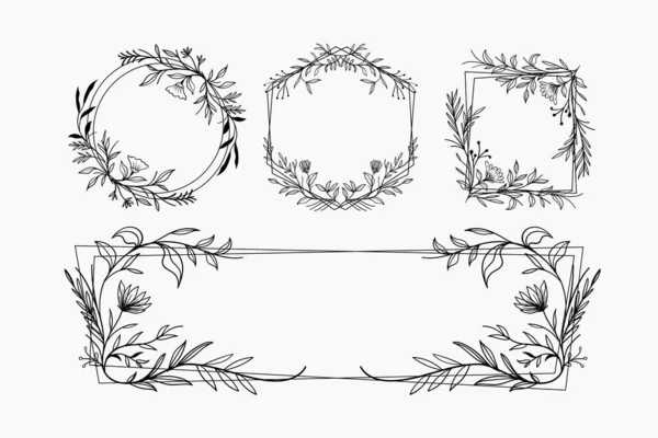 手工绘制的花卉框架收集矢量插图 — 图库矢量图片