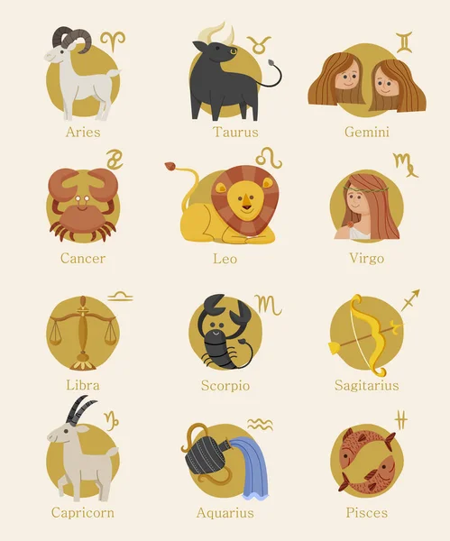 Χειροποίητο Zodiac Σύμβολο Σύνολο Διανυσματική Απεικόνιση — Διανυσματικό Αρχείο