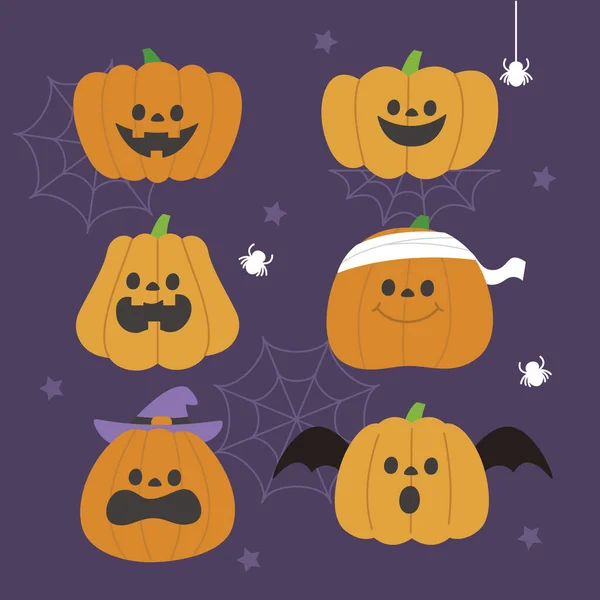 Lapos Halloween Sütőtök Készlet Vektor Illusztráció — Stock Vector