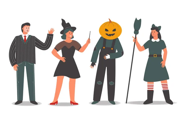 Människor Kusliga Halloween Kostymer Vektor Illustration — Stock vektor