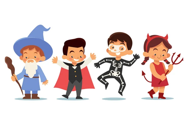 Ručně Kreslené Ploché Halloween Děti Nastavit Vektorové Ilustrace — Stockový vektor