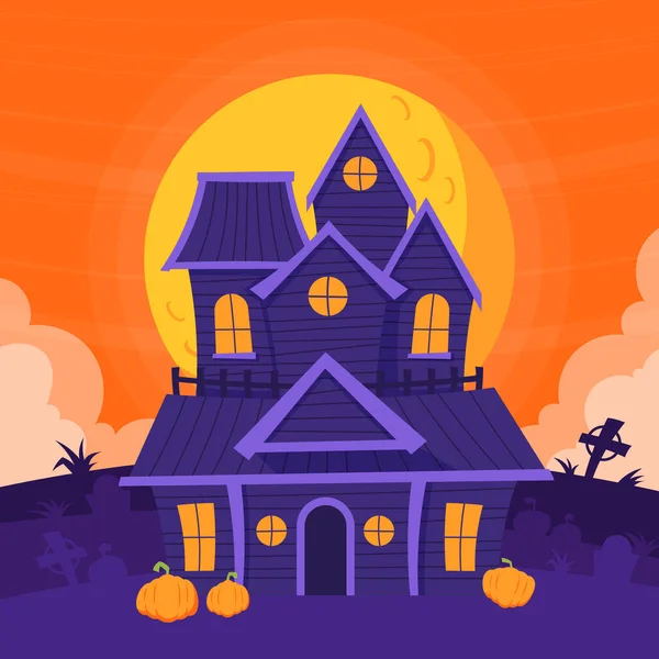 Dibujado Mano Plana Casa Halloween Ilustración Vector Ilustración — Vector de stock