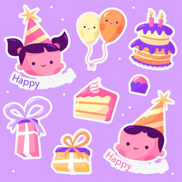 Happy Birthday Design Illustration Stickers Vector Illustration — Stock Vector