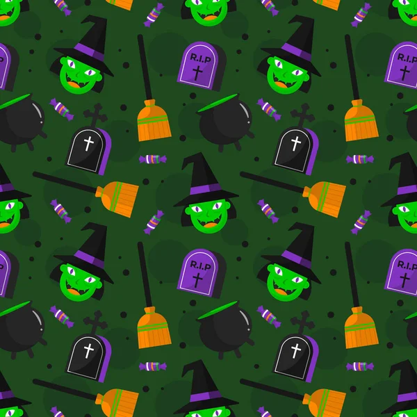 Vlakke Halloween Patroon Ontwerp Vector Illustratie — Stockvector