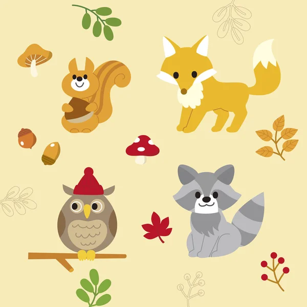 Ручной Рисунок Осенних Животных Векторная Иллюстрация — стоковый вектор