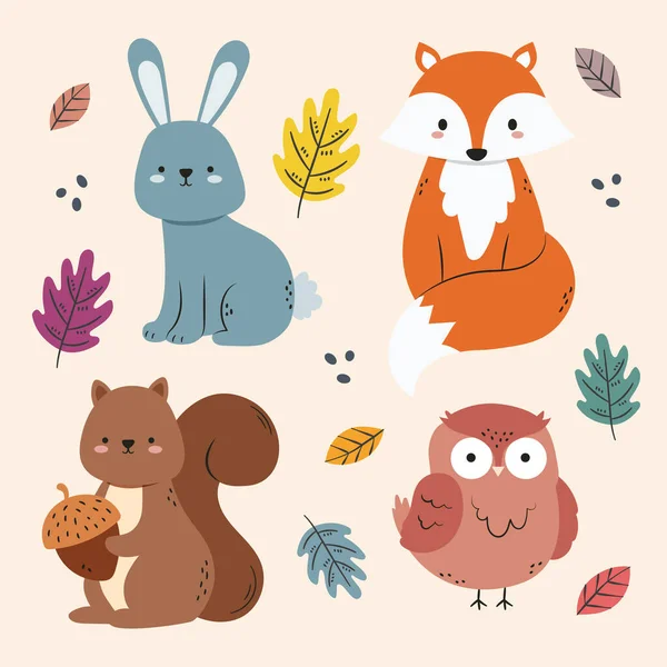 Herbst Tiere Setzen Vektor Illustration — Stockvektor