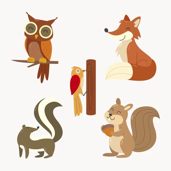 Ručně Kreslená Kolekce Podzimních Zvířat Vektorové Ilustrace — Stockový vektor