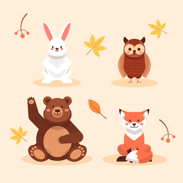 Flache Herbst Tiere Sammlung Vector Illustration — Stockvektor