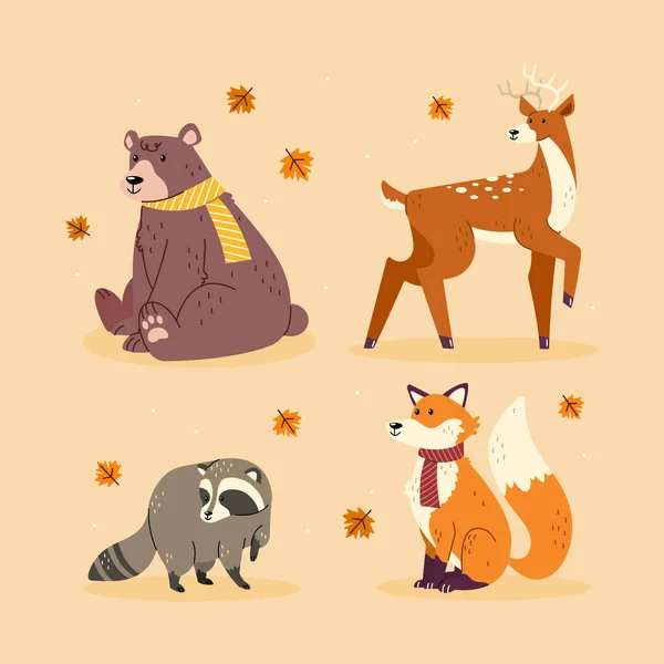 秋の動物コレクションベクトルイラスト — ストックベクタ