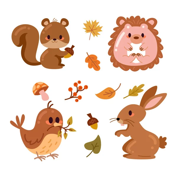 Handgezeichnete Herbst Tiere Sammlung Vektor Illustration — Stockvektor