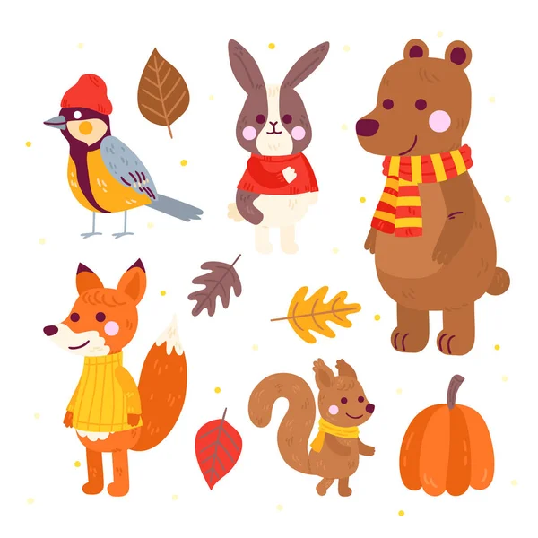 Cartoon Podzimní Zvířata Sbírka Vektorové Ilustrace — Stockový vektor