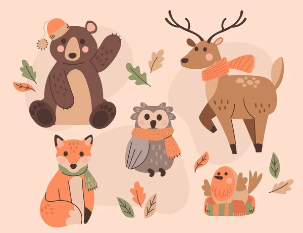 Kézzel Rajzolt Őszi Állatok Gyűjtése Vektor Illusztráció — Stock Vector
