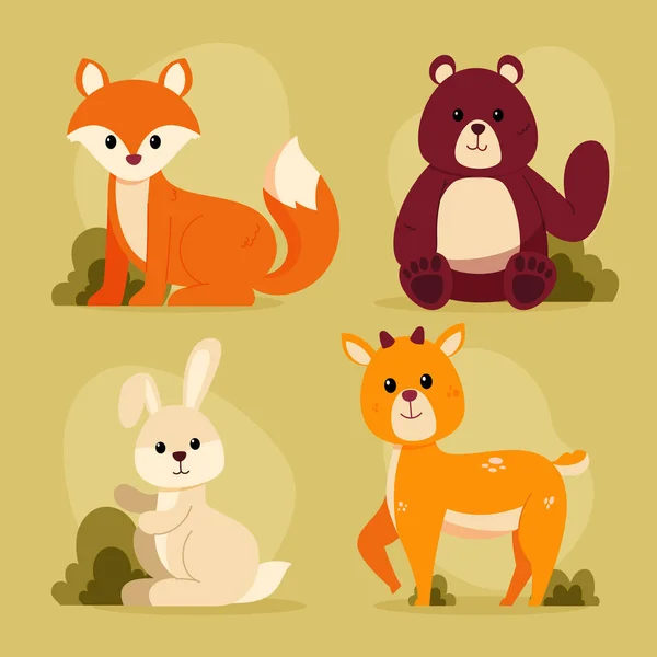 Ručně Kreslené Podzimní Zvířata Set Vektorové Ilustrace — Stockový vektor