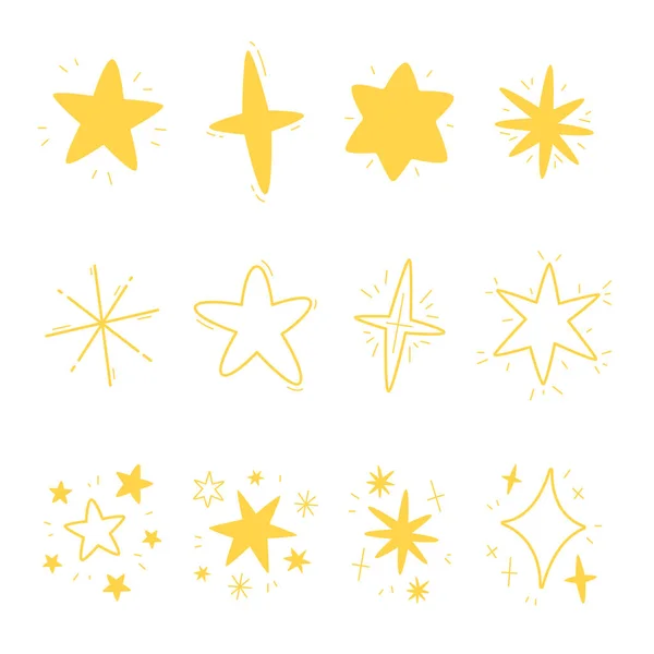 Dibujado Mano Estrellas Brillantes Conjunto Vector Ilustración — Archivo Imágenes Vectoriales