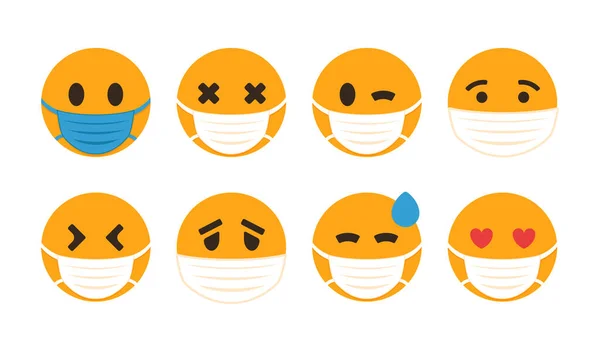 Emoji Piatto Con Set Maschera Viso Illustrazione Vettoriale — Vettoriale Stock