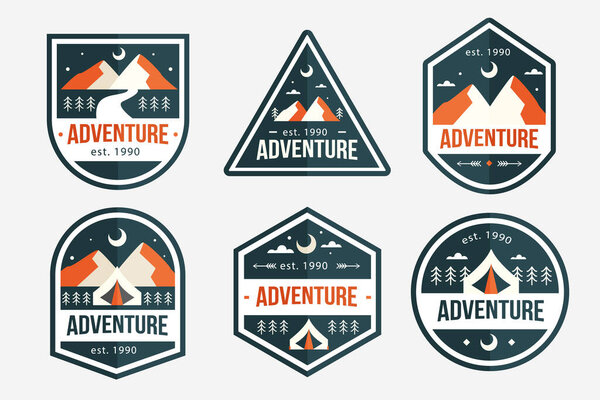 Flat adventure badges set Vector illustration