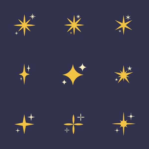 Planas Estrellas Brillantes Conjunto Vector Ilustración — Vector de stock
