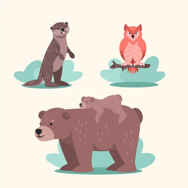 Lapos Őszi Állatok Készlet Vektor Illusztráció — Stock Vector