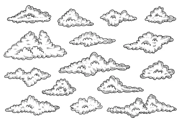 Gravura Mão Desenhada Nuvens Definir Ilustração Vetorial —  Vetores de Stock