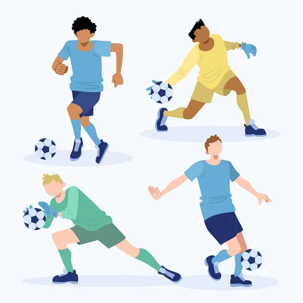 Set Giocatore Calcio Piatto Illustrazione Vettoriale — Vettoriale Stock