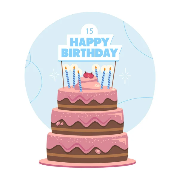Flat Birthday Cake Topper Vector Illustration — Stock Vector