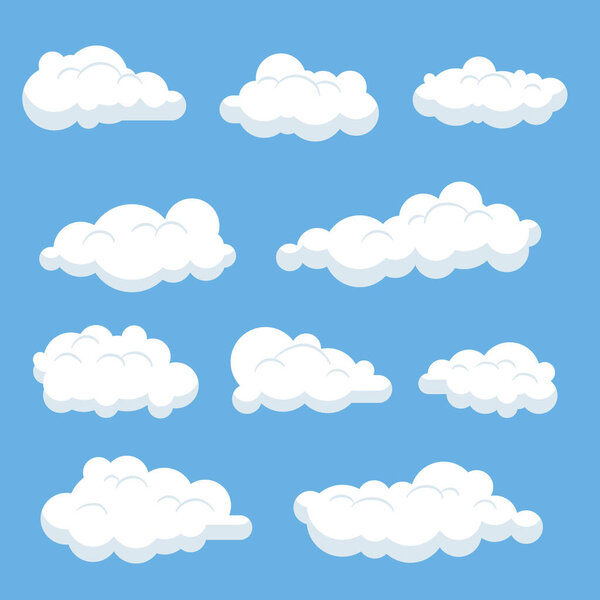 Hand drawn cloud in the sky set Vector illustration
