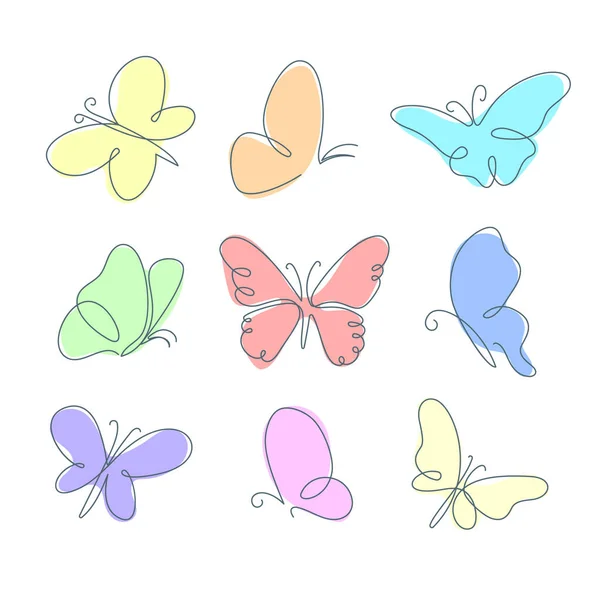 Ručně Kreslené Obrysové Balení Motýlů Vektorové Ilustrace — Stockový vektor