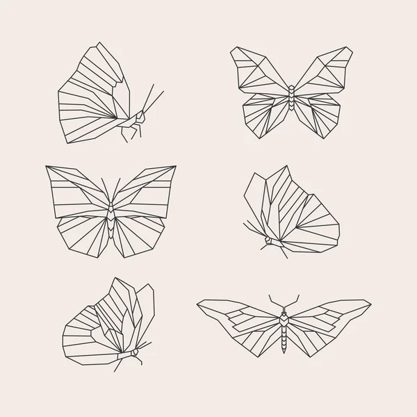 Satz Von Linearen Flachen Schmetterlingsumrissen Vektor Illustration — Stockvektor