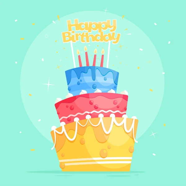 Cartoon Birthday Cake Topper Vector Illustration — Stock Vector