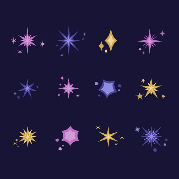 Плоские Сверкающие Звезды Задают Векторную Иллюстрацию — стоковый вектор