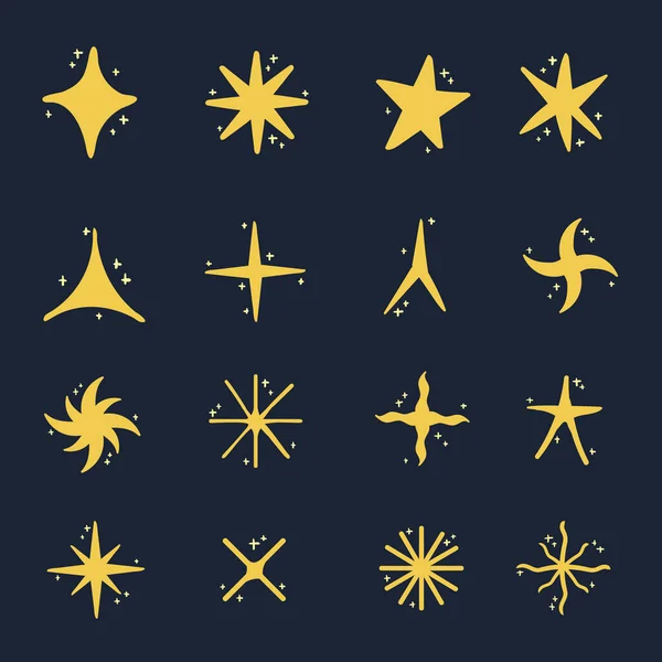 Dibujado Mano Brillante Estrella Set Vector Ilustración — Vector de stock