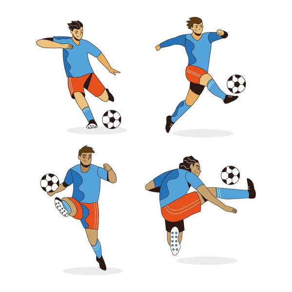 Illustrazione Dei Giocatori Calcio Piatto Illustrazione Vettoriale — Vettoriale Stock