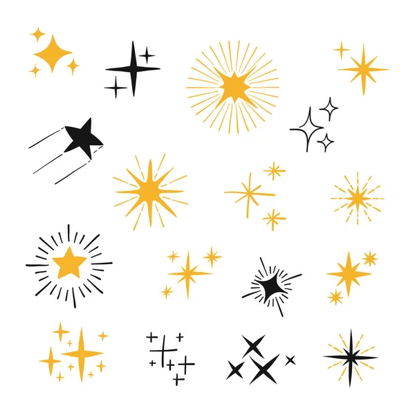 Dibujado Mano Estrellas Brillantes Conjunto Vector Ilustración — Vector de stock