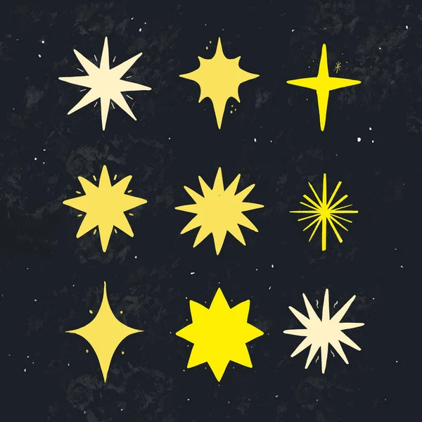 Handritade Gnistrande Stjärnor Set Vektor Illustration — Stock vektor