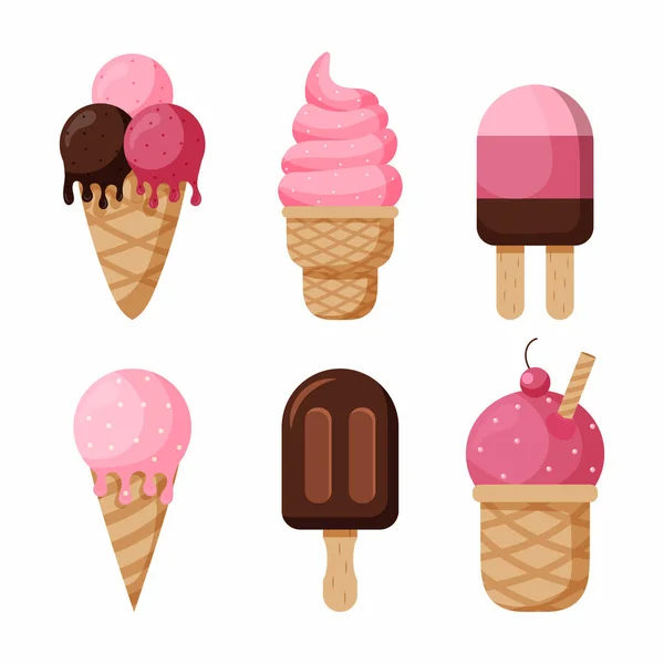 Flat Design Ice Cream Pack Vector Illustration — Stock Vector