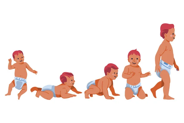 赤ん坊の男の子のフラットデザインの段階ベクトルイラスト — ストックベクタ