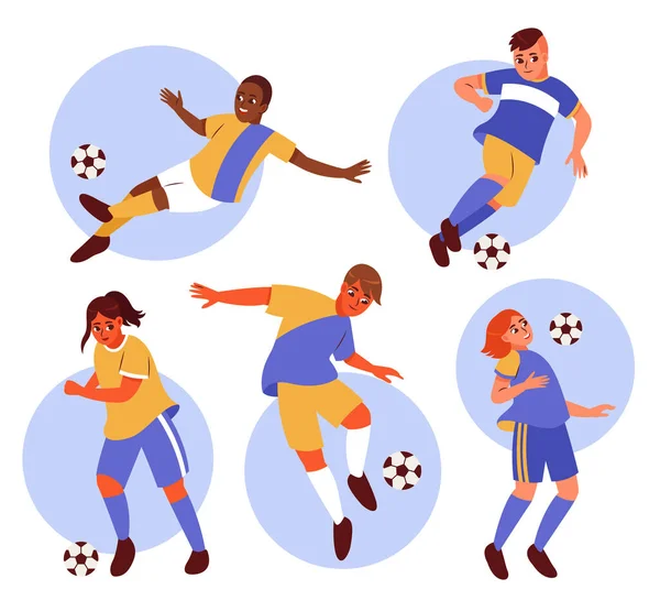 Desenhos Animados Jogadores Futebol Formação Ilustração Vetorial — Vetor de Stock