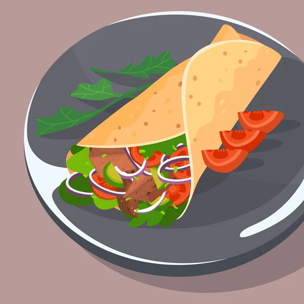 Diseño Plano Nutritivo Shawarma Ilustración Vector Ilustración — Vector de stock