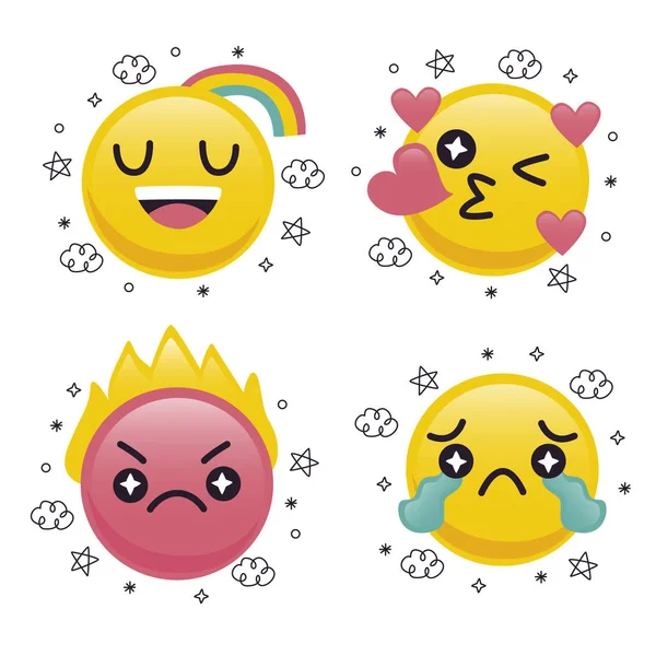 Grazioso Design Piatto Emoji Set Vettoriale Illustrazione — Vettoriale Stock