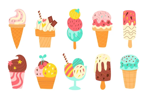 手描きのアイスクリームセットベクトルイラスト — ストックベクタ