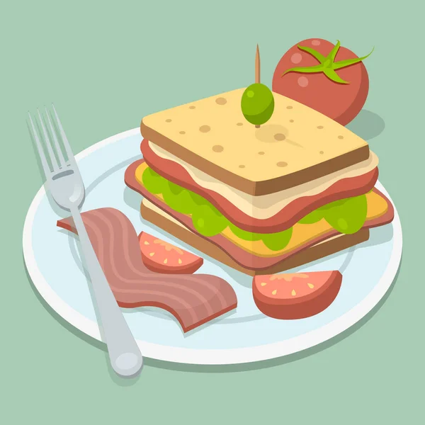 Sanduíche Com Bacon Tomate Conforto Alimentar Vector Ilustração — Vetor de Stock