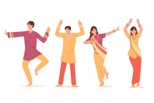 Bollywood Creativo Fiesta Gente Bailando Paquete Vector Ilustración — Vector de stock