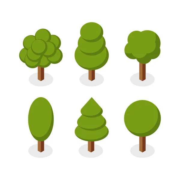 Tipo Isométrico Árvores Conjunto Ilustração Vetorial —  Vetores de Stock