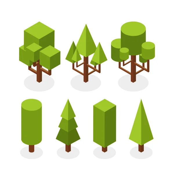 Tipo Isométrico Árvores Conjunto Ilustração Vetorial — Vetor de Stock