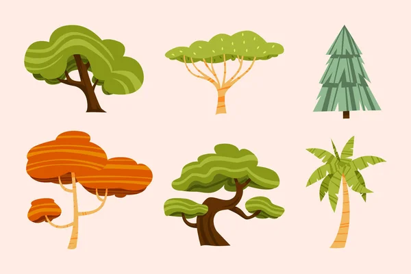 Handgezeichnete Art Von Bäumen Gesetzt Vektor Illustration — Stockvektor