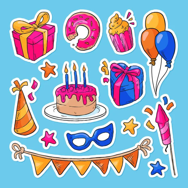 Feliz Cumpleaños Elementos Celebración Conjunto Vector Ilustración — Archivo Imágenes Vectoriales