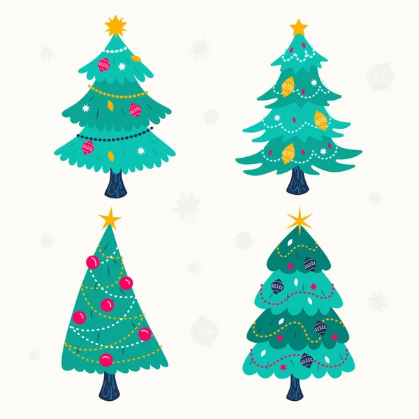Sammlung Geschmückter Weihnachtsbäume Vector Illustration — Stockvektor