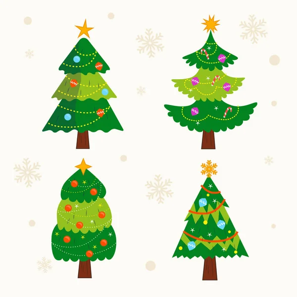 装飾クリスマスツリーセットベクトルイラスト — ストックベクタ