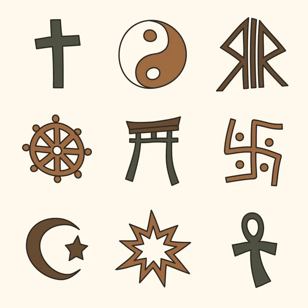 Hand Drawn Flat Design Religious Symbol Set Vector Illustration — Stock Vector